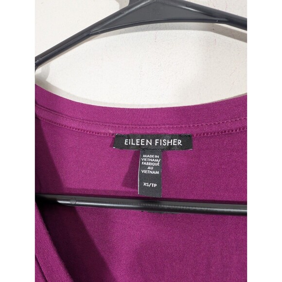 Eileen Fisher Womens Purple V-Neck Short Sleeve Top Sz XS Oversized Lagenlook - Picture 3 of 6